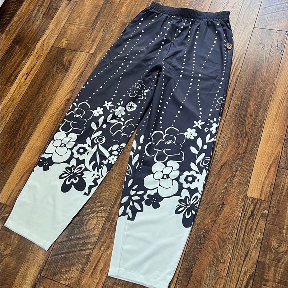 Silky navy & white pants S - Picture 2 of 6
